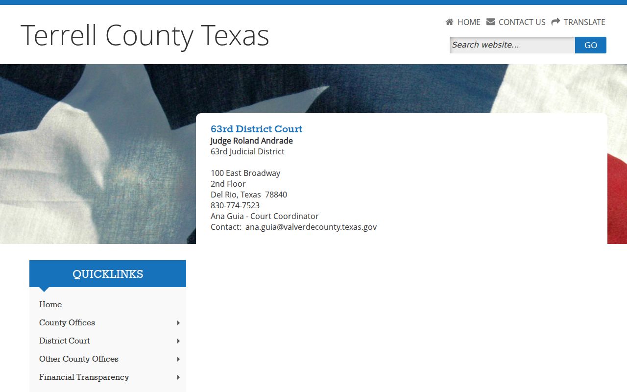 Terrell County district warrant records route to the 63rd Court in Del Rio