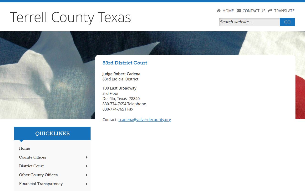 Terrell County district warrant records route to the 83rd Court in Del Rio