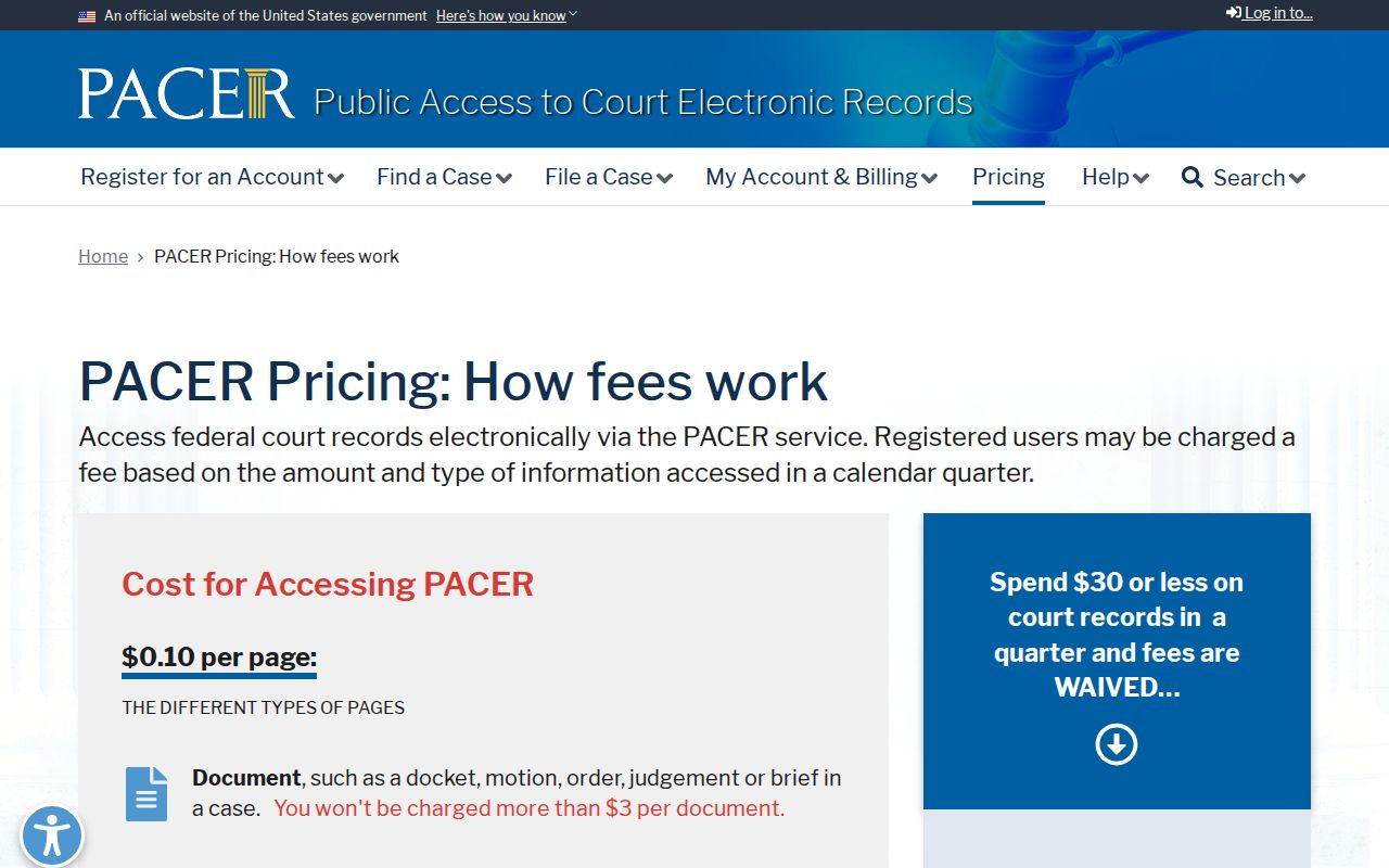 Terrell County arrest warrant reference to federal docket access fees
