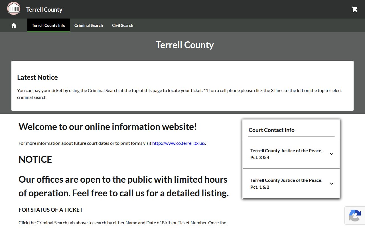 Terrell County traffic warrant fine information in the county-linked GovRec page